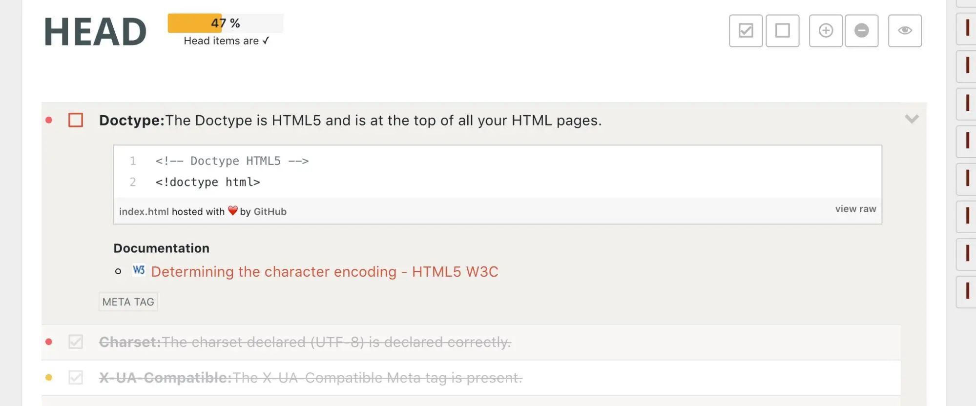 A screenshot of the HEAD section on frontendchecklist.io